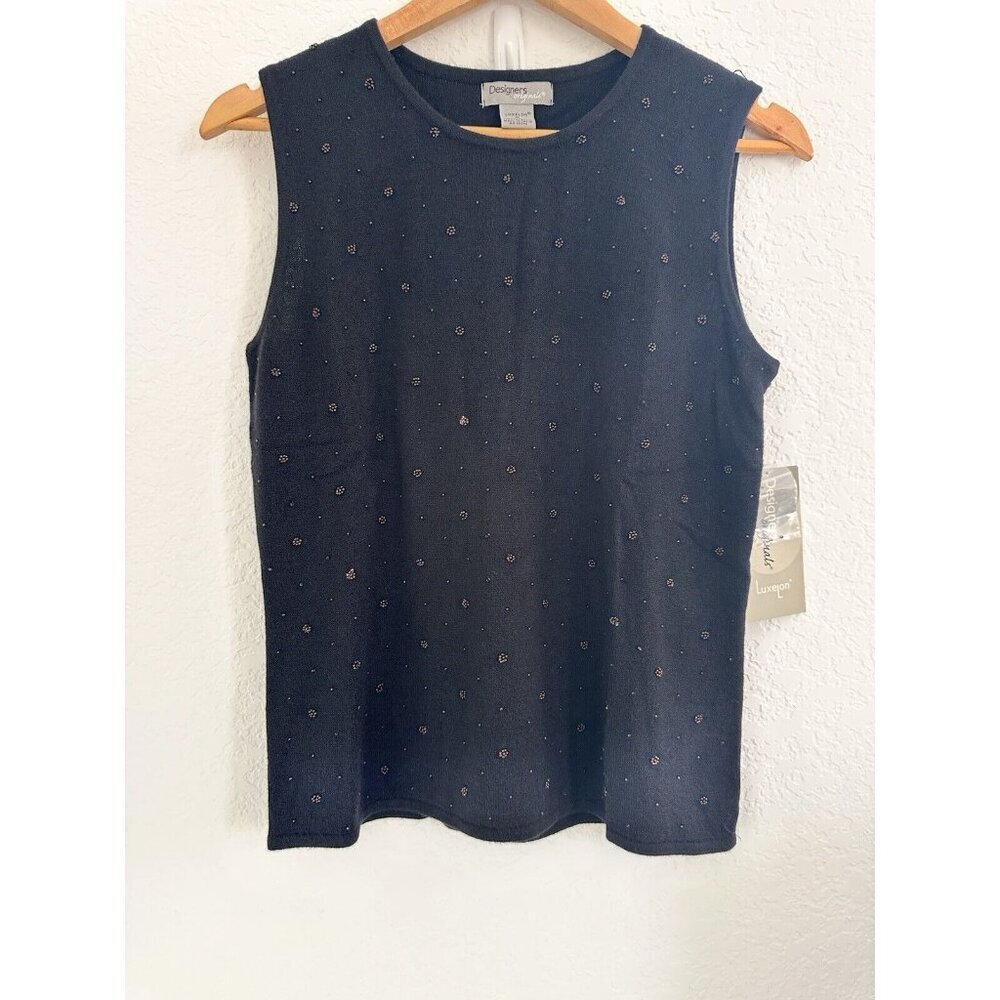 NWT Designers Originals WMN Luxelon Black Sleeveless Embroidered Tank Top Size M
